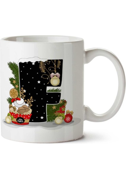 Yeni Yıl Merry Christmas Yılbaşı'na Özel F Harfi Baskılı Kupa Bardak