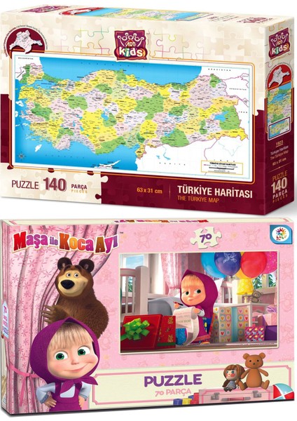 Maşa ile Koca Ayı + Renkli Türkiye Haritası Yapboz Puzzle