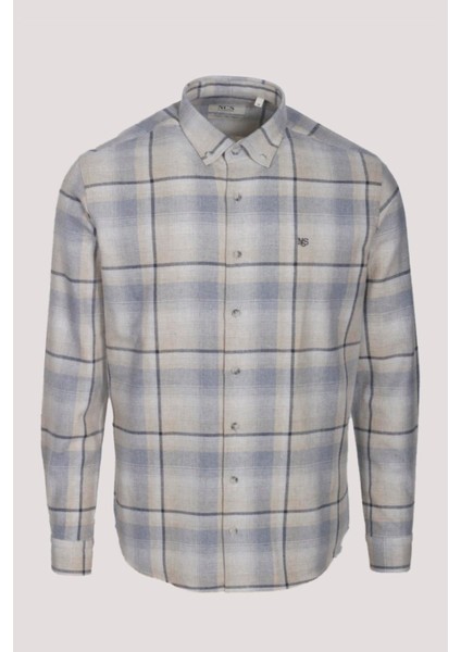 Erkek Gömlek Bej Uzun Kol Ekose Kareli Flanel Yün Tuşeli Slim Fit Düğmeli Yaka Shirt Ncs Jeans 7269 fiyatları