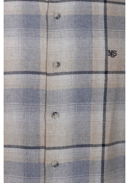 Erkek Gömlek Bej Uzun Kol Ekose Kareli Flanel Yün Tuşeli Slim Fit Düğmeli Yaka Shirt Ncs Jeans 7269 fırsatları