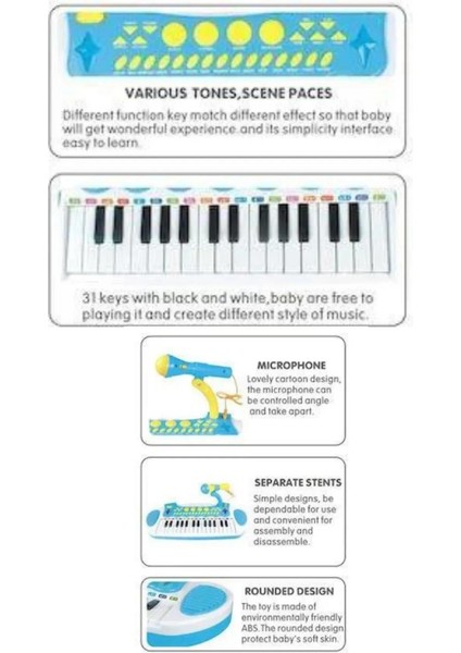 24 Tuşlu Mini Piyano Seti Mikrofonlu Piyano Tabureli