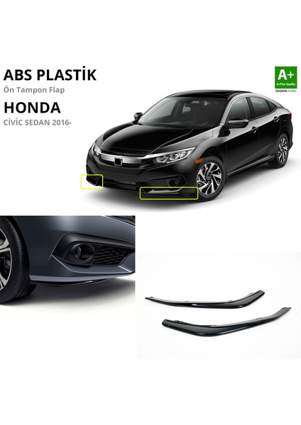 Honda Civic Fc5 Abs Plastik Ön Tampon Flap Parlak Siyah 2016-2021 A+Kalite