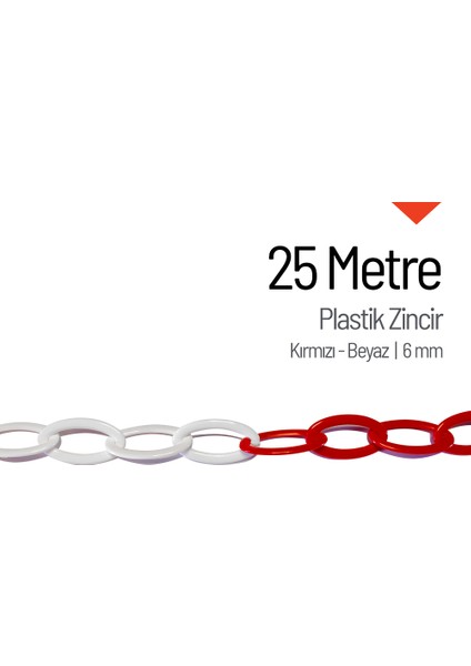 Plastik Zincir 6 mm Kırmızı-Beyaz 25 M fiyatları