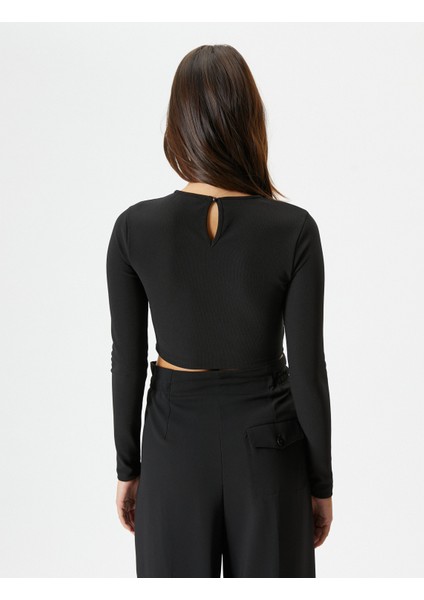 Crop Tişört Uzun Kollu Korse Detaylı Bisiklet Yaka fırsatları