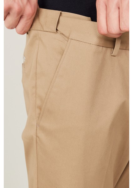 ALTINYILDIZ CLASSICS Erkek Camel Slim Fit Dar Kesim Gabardin Kumaş Desenli Pamuklu Esnek Beli Lastikli Pantolon