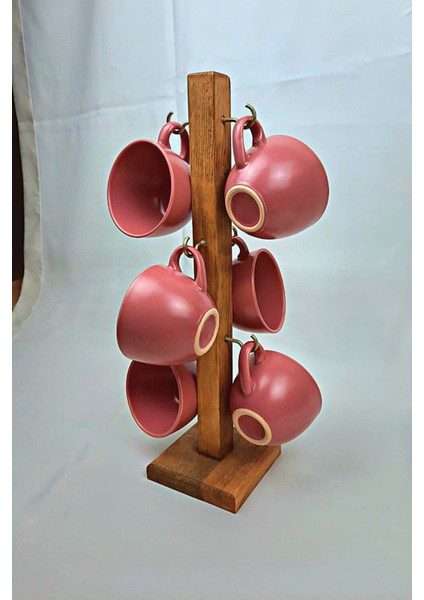 Ahşap Dekoratif Tasarım Bardak Askılığı 6 Kancalı Askılık