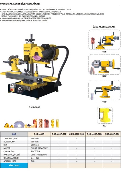 Krasnic Üniversal Takım Bileme Makina Aparatı C.KR-600F-50D