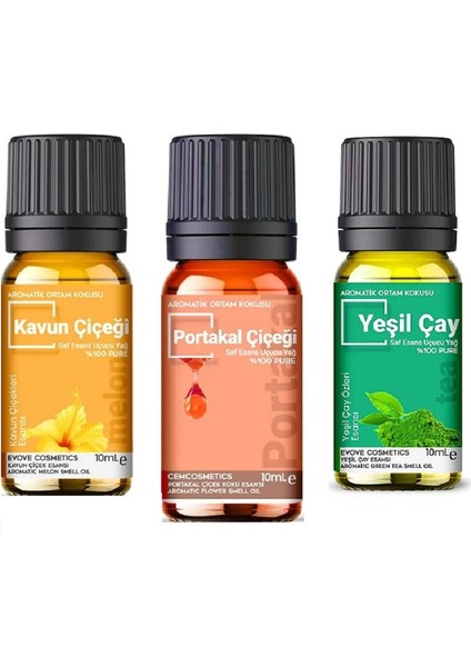 Hastalıklara Karşı Oda Kokusu-Buhurdanlık Yağı Serisi 3X10ML Esansiyel Uçucu Yağ %100 Doğal Kavun Çiçeği & Yeşil Çay & Portakal Çiçeği 3'lü Yaz-Kış Sağlık Seti