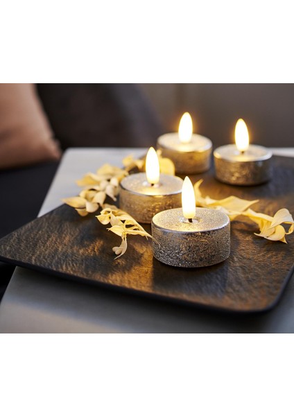 4 Adet LED Tealight Mum, Gümüş Rengi