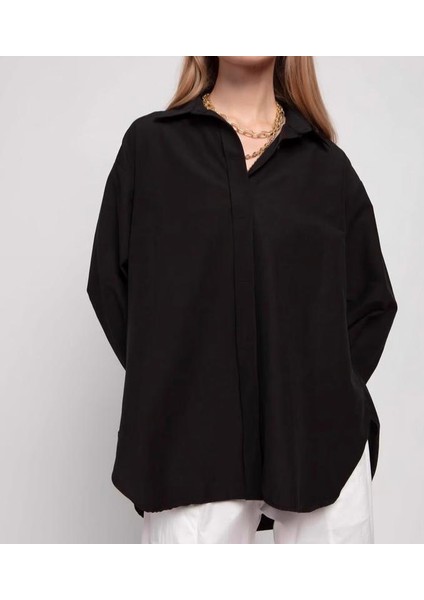 Oversize Gizli Düğme Gömlek