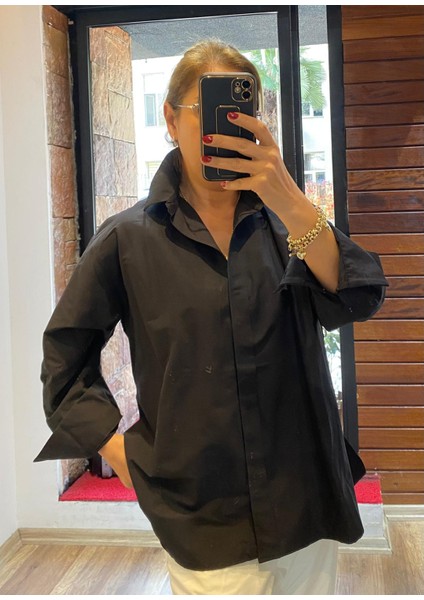 Oversize Gizli Düğme Gömlek