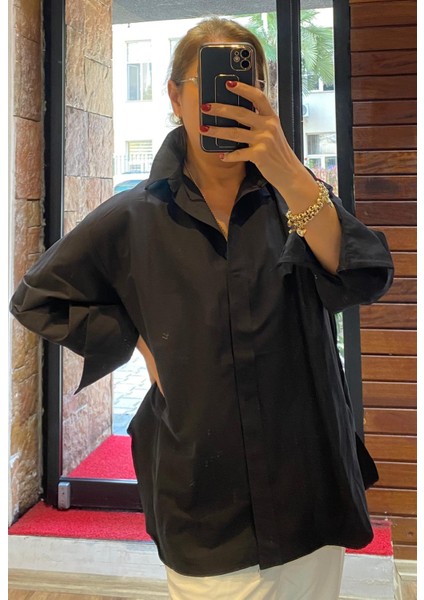 Oversize Gizli Düğme Gömlek