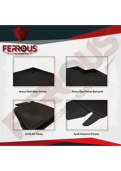 Audi A3 Hb Ferrous 4d Havuzlu Kauçuk Paspas 2013 2020 Siyah fiyatları