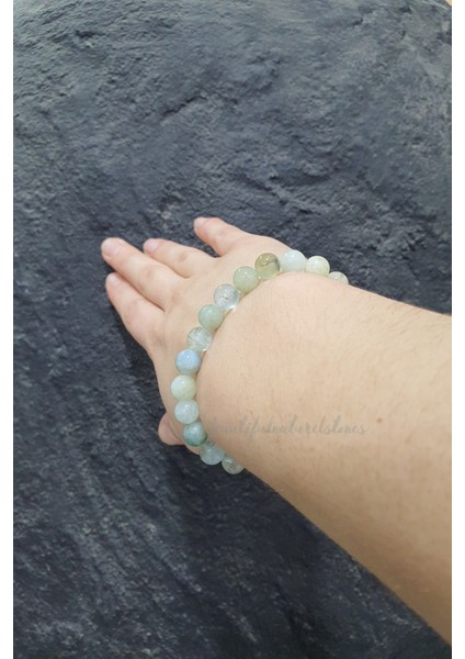 Sertifikalı Akuamarin (Aquamarine) Doğal Taş Bileklik ( Mutluluğun ve Genç Bir Ruhun Simgesi )