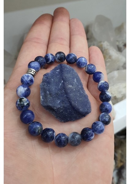 Sertifikalı Sodalit Doğaltaş Bileklik ( Ham Taş Hediyeli ) 8 mm
