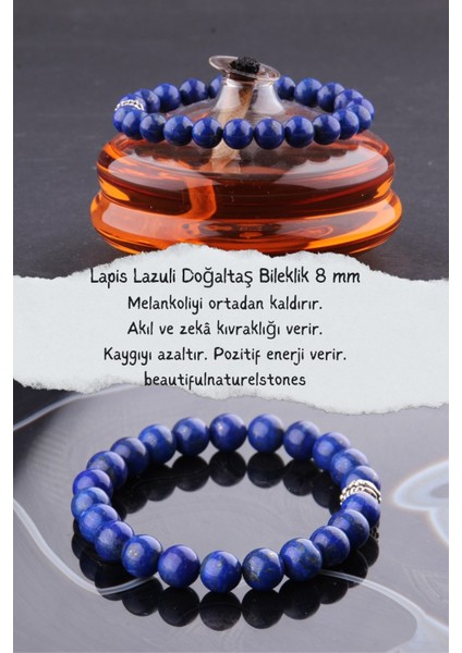 Sertifikalı Lazuli Doğal Taş Bileklik 8 mm