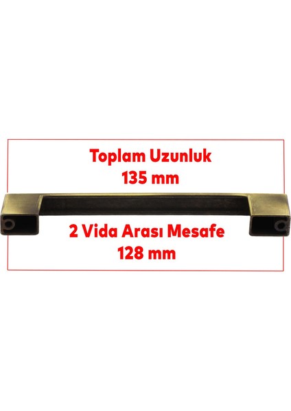 Gölcük Düz (128 mm - 12.8 cm) Metal Antik Sarı Mobilya Mutfak Çekmece Dolabı Dolap Kapak Kulbu Kulpları