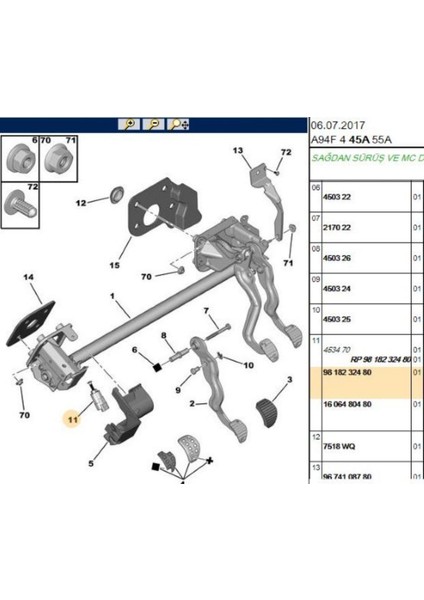 Fren Stop Müşürü C4 C-Elysee 207 208 301 307 Partner (9818232480)