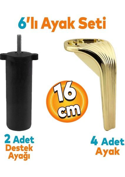 Lotus 6'lı Set Mobilya Tv Ünitesi Çekyat Koltuk Kanepe Destek Ayağı 16 Cm Altın Ayakları M8 Civatalı
