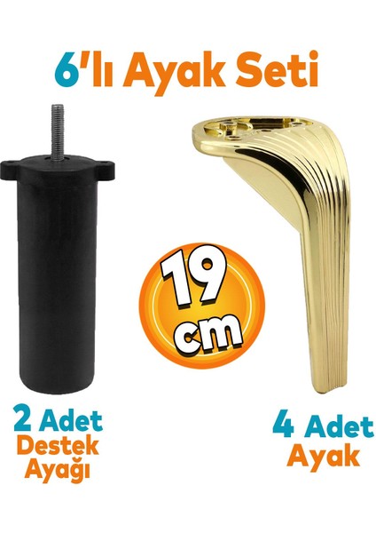 Lotus 6'lı Set Mobilya Tv Ünitesi Çekyat Koltuk Kanepe Destek Ayağı 19 Cm Altın Ayakları M8 Civatalı