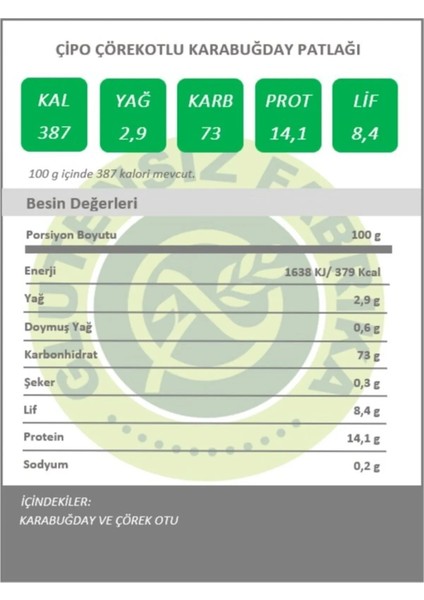 Karabuğday Patlağı Çörekotlu 10 Paket 24 gr