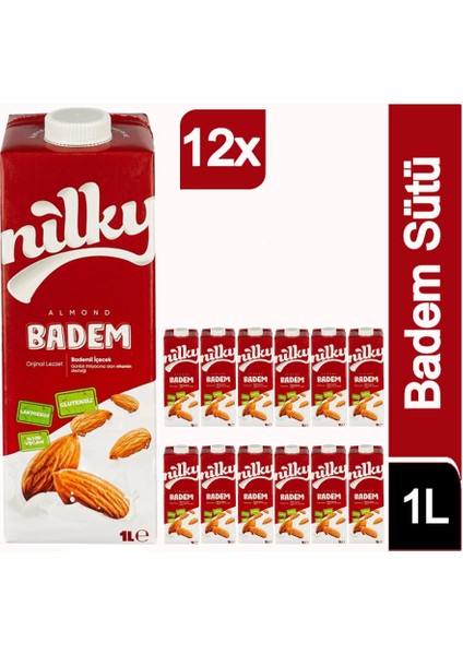 Badem Sütü Bitkisel Bazlı Laktosuz Vegan 12X1 Lt