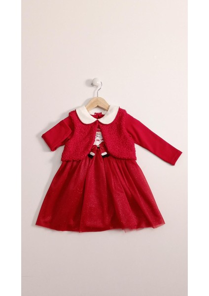 Kız Bebek Elbise Peluş Yelekli Noel Tasarım