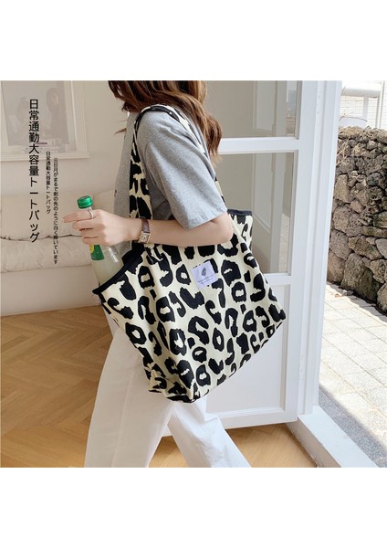 Moda Pirinç Leopar Desenli Tote Büyük Kapasiteli Hayvan Baskı Kanvas Omuzdan Askili Taşınabilir Kız Öğrenci Alışveriş Çanta (Yurt Dışından) modelleri