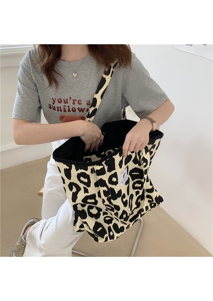 Moda Pirinç Leopar Desenli Tote Büyük Kapasiteli Hayvan Baskı Kanvas Omuzdan Askili Taşınabilir Kız Öğrenci Alışveriş Çanta (Yurt Dışından) fırsatları