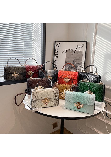 Timsah Desenli Kadın Omuz Degrade Küçük Arı Crossbody Hafif Lüks Kadın Çanta (Yurt Dışından)