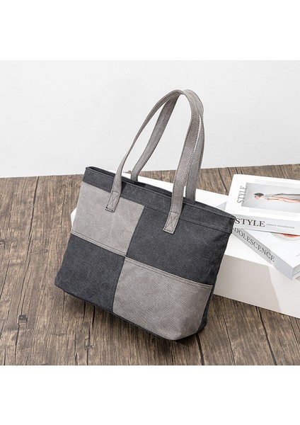 Büyük Kapasiteli Kontrast Kanvas Kadın Omuz Rahat Retro Tote Renk Eşleştirme Kişiselleştirilmiş Çanta (Yurt Dışından) fiyatları