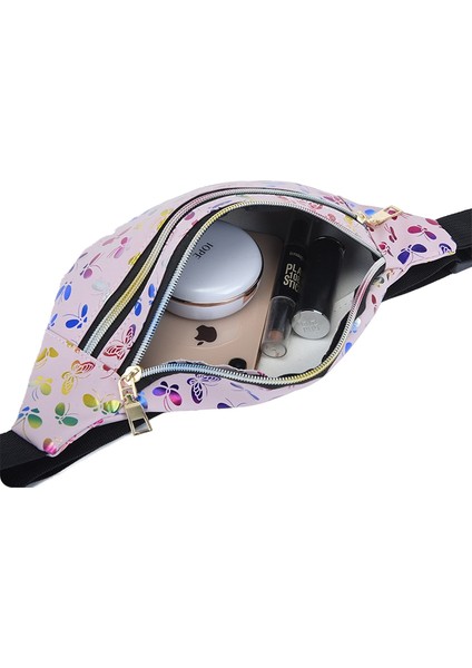 Çift Fermuarlı Bel Renkli Kadın Göğüs Pu Cep Telefonu Crossbody Çanta (Yurt Dışından)