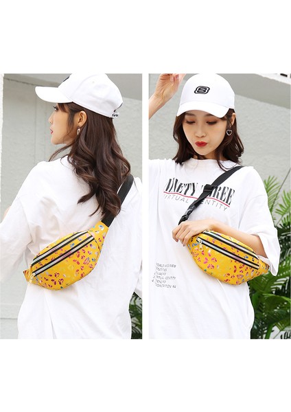 Çift Fermuarlı Bel Renkli Kadın Göğüs Pu Cep Telefonu Crossbody Çanta (Yurt Dışından)