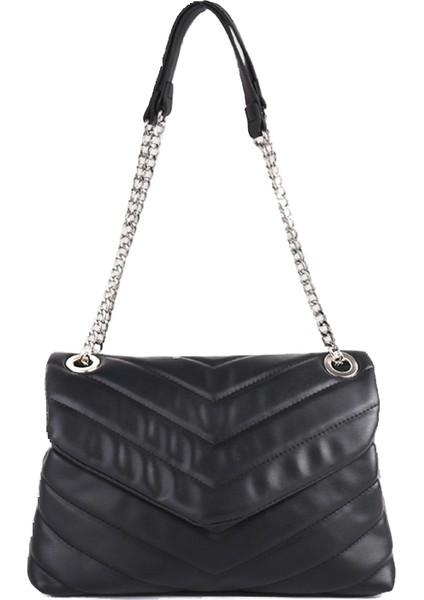Yumuşak Omuz Crossbody Kadın Metal Zincir Işlemeli V Şeklinde Çok Yönlü Zincir Eşkenar Dörtgen Çanta (Yurt Dışından)