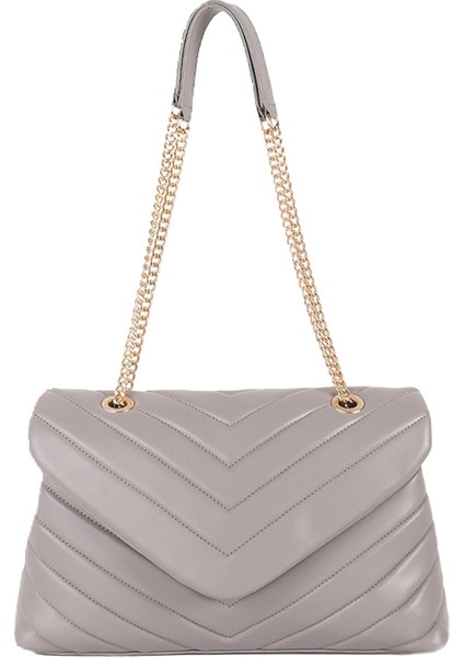 Yumuşak Omuz Crossbody Kadın Metal Zincir Işlemeli V Şeklinde Çok Yönlü Zincir Eşkenar Dörtgen Çanta (Yurt Dışından)