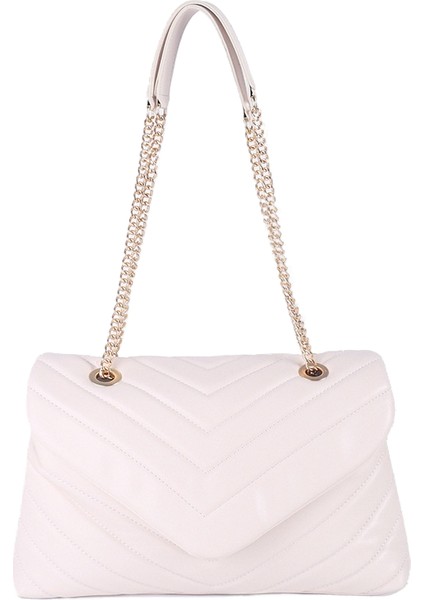 Yumuşak Omuz Crossbody Kadın Metal Zincir Işlemeli V Şeklinde Çok Yönlü Zincir Eşkenar Dörtgen Çanta (Yurt Dışından)