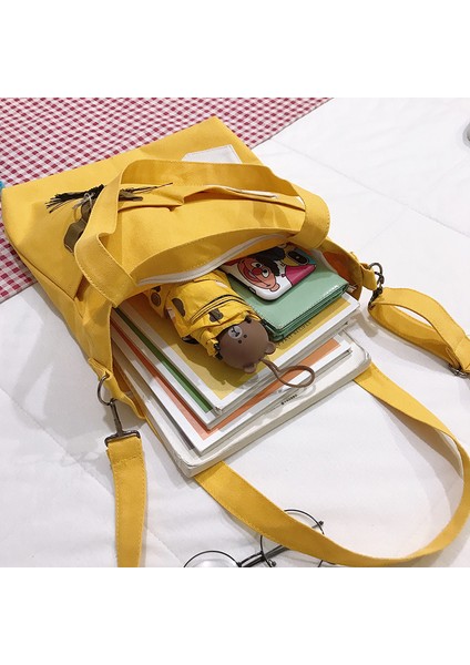 Kanvas Sonbahar ve Kış Çift Amaçlı Kalem Kutusu Crossbody Kanvas Çanta (Yurt Dışından)
