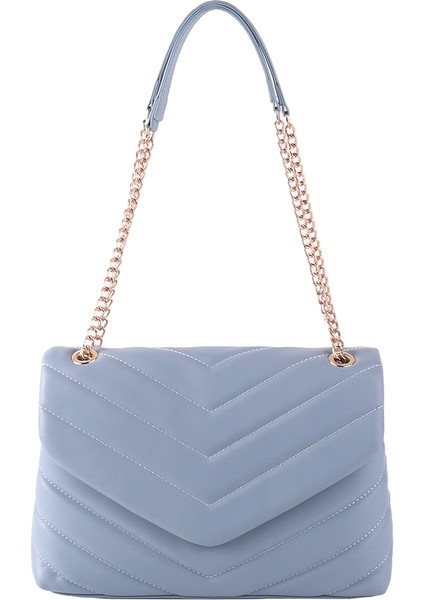 Yumuşak Omuz Crossbody Kadın Metal Zincir Işlemeli V Şeklinde Çok Yönlü Zincir Eşkenar Dörtgen Çanta (Yurt Dışından)