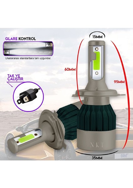 Nıssan Note 2006-2012 H4 Uzun Kısa Xenon LED Şimşek Etkili Buz Mavi