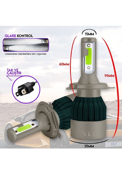Vw Transporter T4 T5 T6 T7 H4 Uzun Kısa Xenon LED Şimşek Etkili Buz Mavi