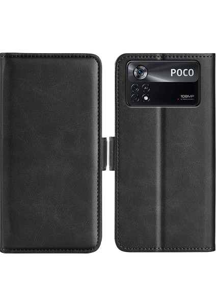 Folio Flip Çift Class Pu Deri Telefon Kabuğu Xiaomi Poco X4 Pro 5g, Katlanabilir Ayarlanabilir Stand Vaka Telefon Cüzdan Aksesuar-Black (Yurt Dışından)