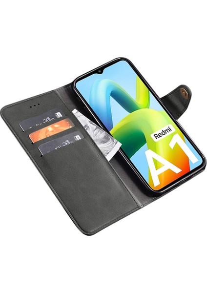 4U Sky Xiaomi Için Redmi A1 4g/a2 4g Kıvrık Anti-Çizelge Telefon Kapağı Pu Deri Cüzdan Stand Ince Doku Tam Koruma Telefon Kılıfı Black (Yurt Dışından)