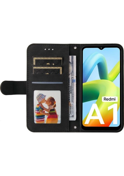 Xiaomi Için Redmi A1 4g/a2 4g Ağaç Desen Metal Düğmesi Cilt Touch Telefon Kılıfı Pu Deri Çizgiler Baskılı Manyetik Toka Cüzdan Stand Kapağı Strap-Black (Yurt Dışından) fiyatları