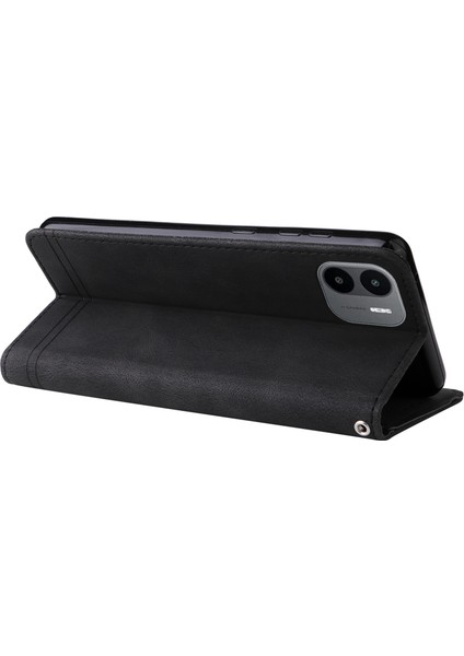 Xiaomi Için Redmi A1 4g/a2 4g Ağaç Desen Metal Düğmesi Cilt Touch Telefon Kılıfı Pu Deri Çizgiler Baskılı Manyetik Toka Cüzdan Stand Kapağı Strap-Black (Yurt Dışından) fırsatları