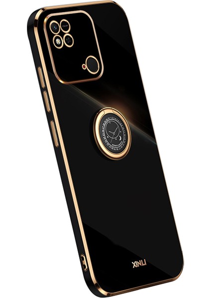 Xiaomi Redmi Için Xinli 10C 4g Telefon Kılıfı Elektrokaplama Altın Kenar Yüzük Tutucu Kickstand Tpu Telefon Kapak Black (Yurt Dışından)