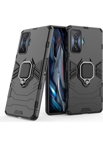 Xiaomi Için Poco F4 Gt/redmi K50 Oyun Yüzük Tutucu Kickstand Shockproof Sert Pc+Yumuşak Tpu Hibrid Telefon Kılıfı Black (Yurt Dışından)