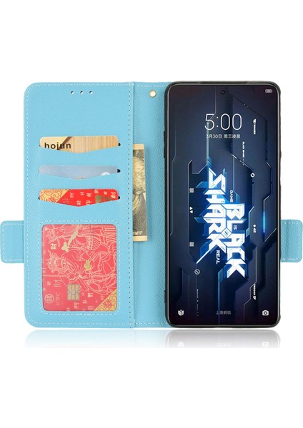 Xiaomi Black Shark Için 5 Cep Telefonu Kılıf Damla Koruma Karşıtı Yaşam Anti Litchi Doku Cüzdan Standı Pu Deri Manyetik Kabuk Baby Mavi (Yurt Dışından)