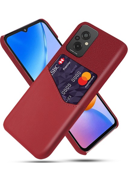 Xiaomi Redmi Için Koruyucu Telefon Kılıf Kartı Tutucu 11 Prime 4g, Kumaş Doku Pu Derülü Pc Cep Telefonu Kapak-Kırmızı (Yurt Dışından)