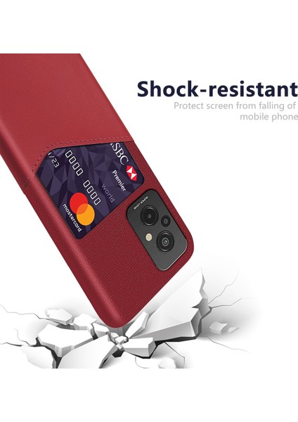 Xiaomi Redmi Için Koruyucu Telefon Kılıf Kartı Tutucu 11 Prime 4g, Kumaş Doku Pu Derülü Pc Cep Telefonu Kapak-Kırmızı (Yurt Dışından)