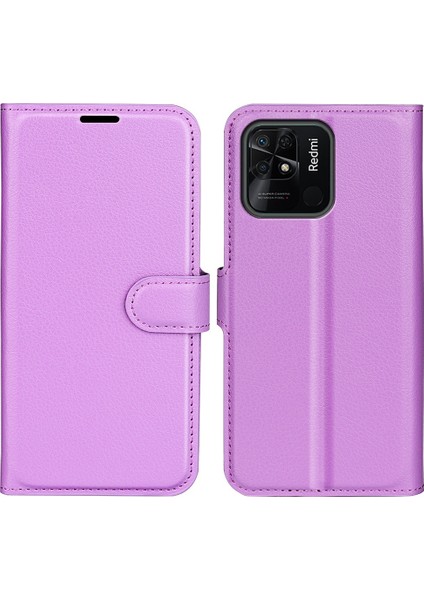 Xiaomi Için Redmi 10C/REDMI 10 (Hindistan) Stand Fonksiyonu Litchi Doku Deri Kılıf Cüzdan Manyetik Cep Telefonu Koruyucu Morası (Yurt Dışından)